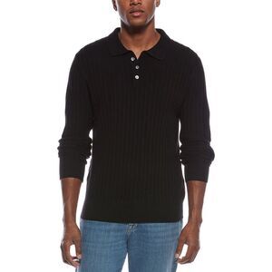 Kier + J Mens Ribbed Wool & Cashmere-Blend Polo Sweater, Black